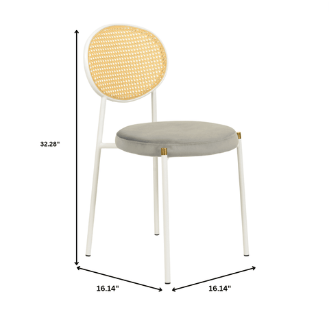 Euston Velvet Dining Chair with Rattan Back and Stainless Steel Legs