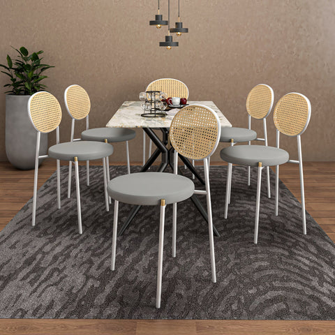 Euston Velvet Dining Chair with Rattan Back and Stainless Steel Legs