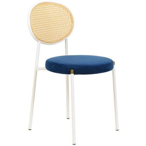 Euston Velvet Dining Chair with Rattan Back and Stainless Steel Legs