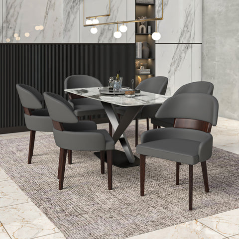 Ethos Leather Dining Chairs with Curved Open Back in Rubberwood