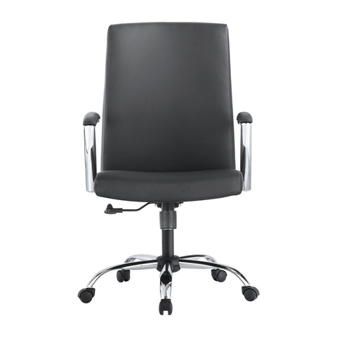 Evander Mid-Century Modern Swivel Office Chair in Faux Leather with Adjustable Height and Silver Frame