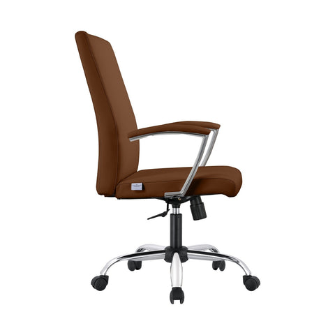 Evander Mid-Century Modern Swivel Office Chair in Faux Leather with Adjustable Height and Silver Frame