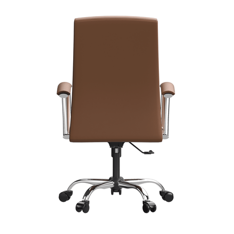 Evander Mid-Century Modern Swivel Office Chair in Faux Leather with Adjustable Height and Silver Frame