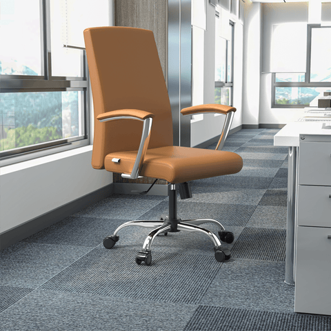 Evander Mid-Century Modern Swivel Office Chair in Faux Leather with Adjustable Height and Silver Frame