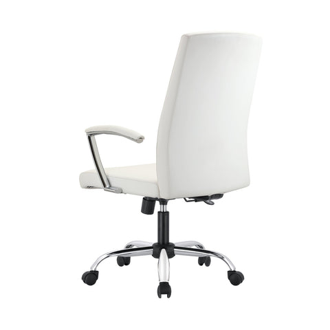 Evander Mid-Century Modern Swivel Office Chair in Faux Leather with Adjustable Height and Silver Frame