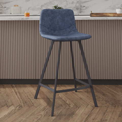 Elland Modern Upholstered Leather Bar Stool With Black/White Iron Legs & Footrest