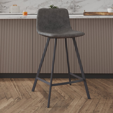 Elland Modern Upholstered Leather Bar Stool With Black/White Iron Legs & Footrest