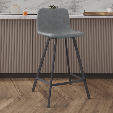 Elland Modern Upholstered Leather Bar Stool With Black/White Iron Legs & Footrest