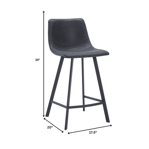 Elland 35” Counter Stool in Leather Padded Seat in Black Stainless Steel