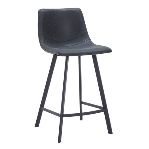 Elland Modern Upholstered Leather Bar Stool With Black/White Iron Legs & Footrest