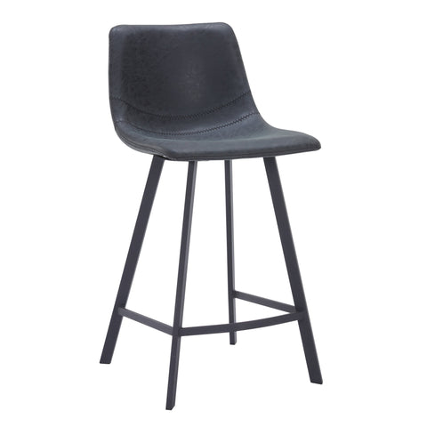 Elland 35” Counter Stool in Leather Padded Seat in Black Stainless Steel