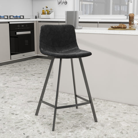 Elland Modern Upholstered Leather Bar Stool With Black/White Iron Legs & Footrest