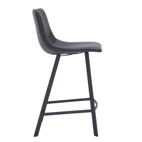 Elland Modern Upholstered Leather Bar Stool With Black/White Iron Legs & Footrest