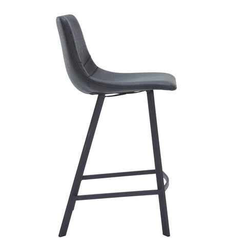 Elland 35” Counter Stool in Leather Padded Seat in Black Stainless Steel