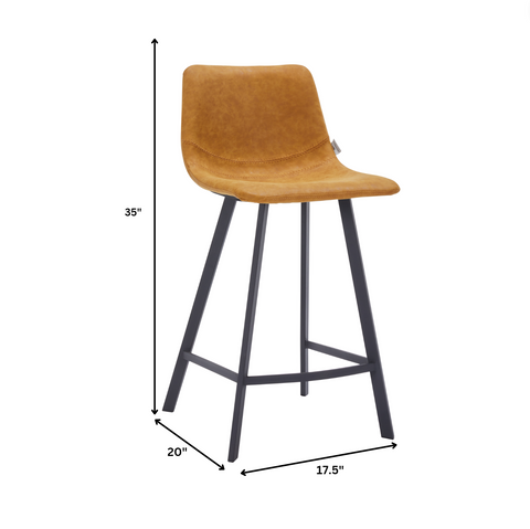 Elland Modern Upholstered Leather Bar Stool With Black/White Iron Legs & Footrest