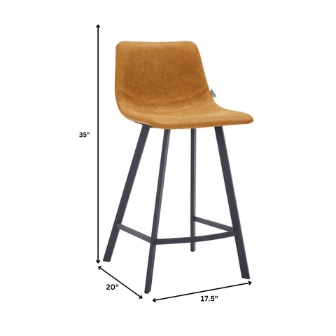 Elland 35” Counter Stool in Leather Padded Seat in Black Stainless Steel