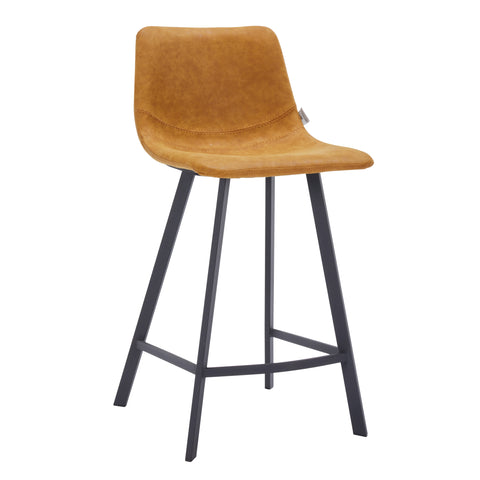 Elland Modern Upholstered Leather Bar Stool With Black/White Iron Legs & Footrest