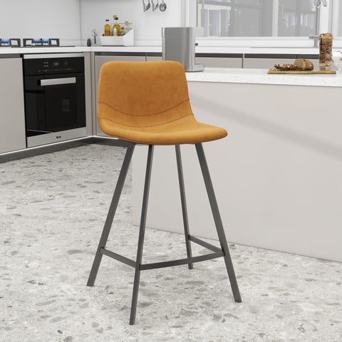 Elland Modern Upholstered Leather Bar Stool With Black/White Iron Legs & Footrest