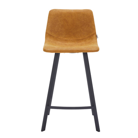 Elland Modern Upholstered Leather Bar Stool With Black/White Iron Legs & Footrest