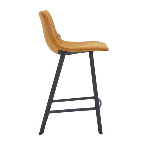 Elland Modern Upholstered Leather Bar Stool With Black/White Iron Legs & Footrest