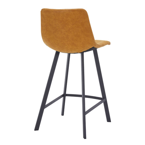 Elland Modern Upholstered Leather Bar Stool With Black/White Iron Legs & Footrest