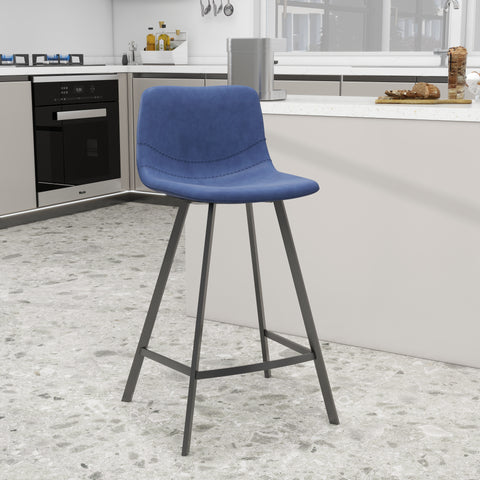 Elland Modern Upholstered Leather Bar Stool With Black/White Iron Legs & Footrest