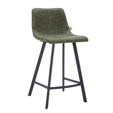 Elland Modern Upholstered Leather Bar Stool With Black/White Iron Legs & Footrest