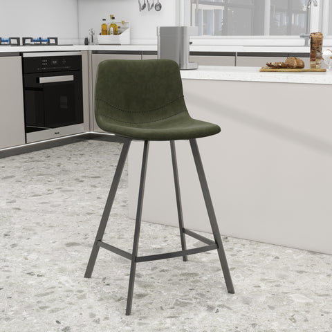 Elland Modern Upholstered Leather Bar Stool With Black/White Iron Legs & Footrest