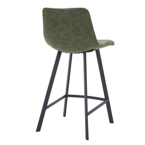 Elland Modern Upholstered Leather Bar Stool With Black/White Iron Legs & Footrest