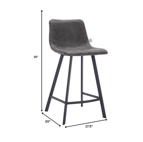 Elland 35” Counter Stool in Leather Padded Seat in Black Stainless Steel