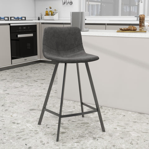 Elland Modern Upholstered Leather Bar Stool With Black/White Iron Legs & Footrest