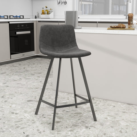 Elland 35” Counter Stool in Leather Padded Seat in Black Stainless Steel