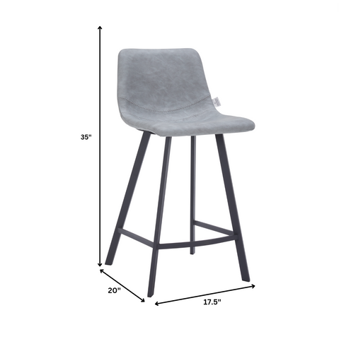 Elland Modern Upholstered Leather Bar Stool With Black/White Iron Legs & Footrest