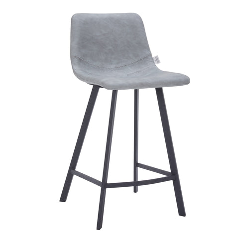 Elland Modern Upholstered Leather Bar Stool With Black/White Iron Legs & Footrest