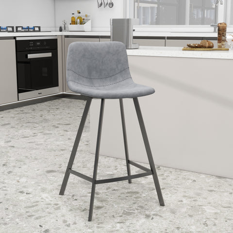 Elland Modern Upholstered Leather Bar Stool With Black/White Iron Legs & Footrest