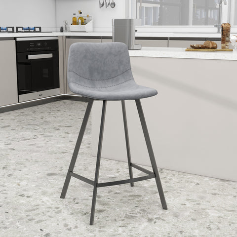 Elland 35” Counter Stool in Leather Padded Seat in Black Stainless Steel