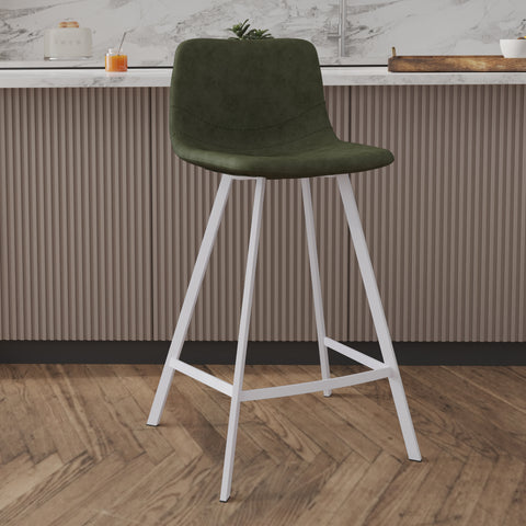 Elland Modern Upholstered Leather Bar Stool With Black/White Iron Legs & Footrest