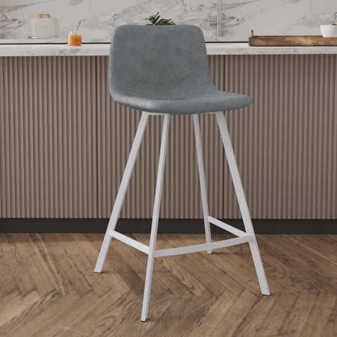 Elland Modern Upholstered Leather Bar Stool With Black/White Iron Legs & Footrest