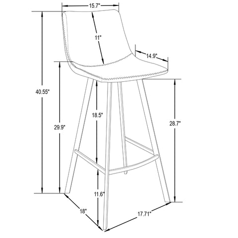 Elland Modern Upholstered Leather Bar Stool With Iron Legs & Footrest Set of 2