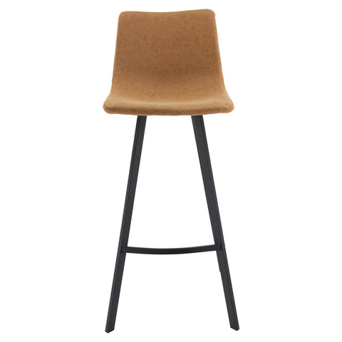 Elland Modern Upholstered Leather Bar Stool With Iron Legs & Footrest