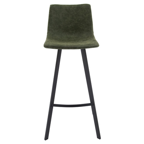 Elland Modern Upholstered Leather Bar Stool With Iron Legs & Footrest