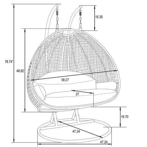 Wicker Hanging 2 person Egg Swing Chair With Outdoor Cover