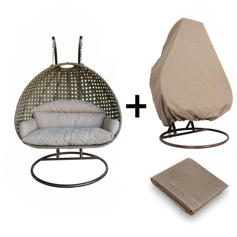 Wicker Hanging 2 person Egg Swing Chair With Outdoor Cover