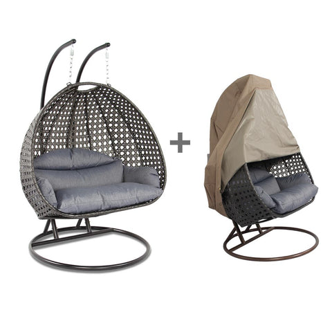 Wicker Hanging 2 person Egg Swing Chair With Outdoor Cover