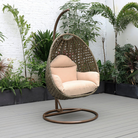 Beige Wicker Hanging Single Egg Swing Chair