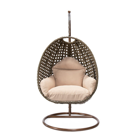 Beige Wicker Hanging Single Egg Swing Chair