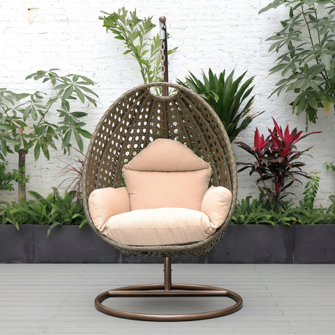 Beige Wicker Hanging Single Egg Swing Chair