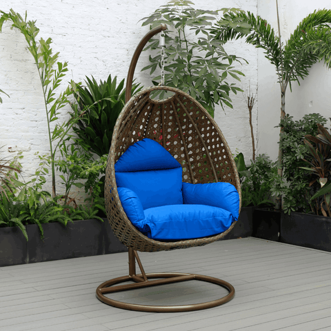 Beige Wicker Hanging Single Egg Swing Chair