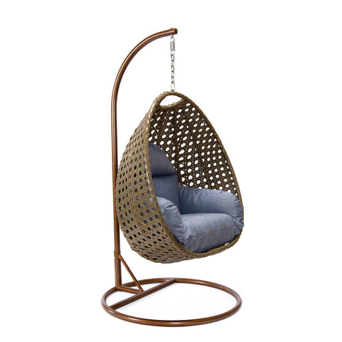 Beige Wicker Hanging Single Egg Swing Chair