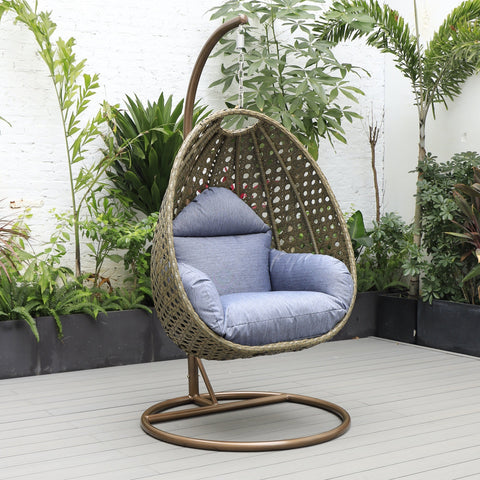 Beige Wicker Hanging Single Egg Swing Chair